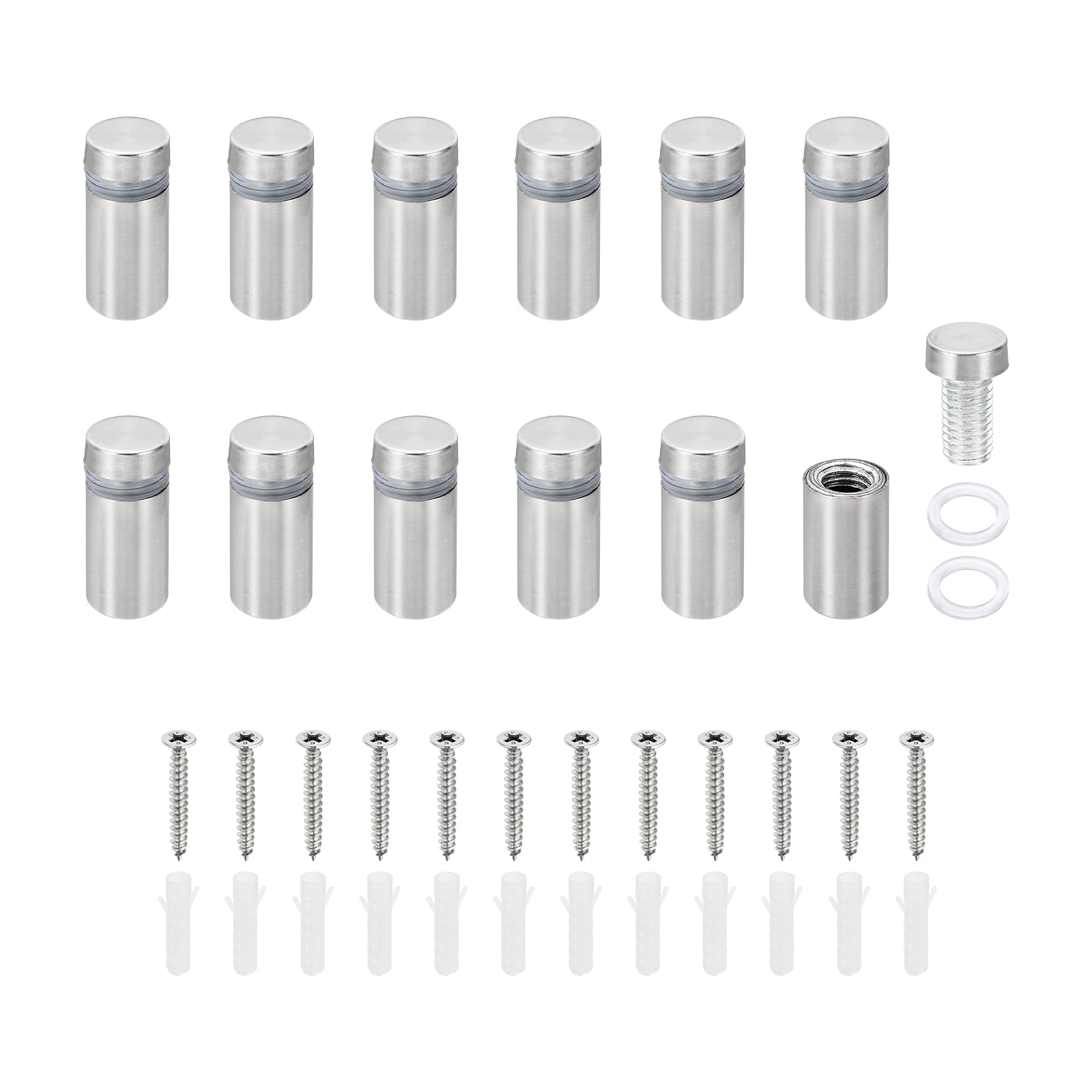 PATIKIL 1/2 x 1 inch Sign Standoff Screws, 12 Set Stainless Steel Wall Standoff Mounting Hardware Advertising Glass Nail for Hanging Acrylic Picture Frame Acrylic Panel, Silver