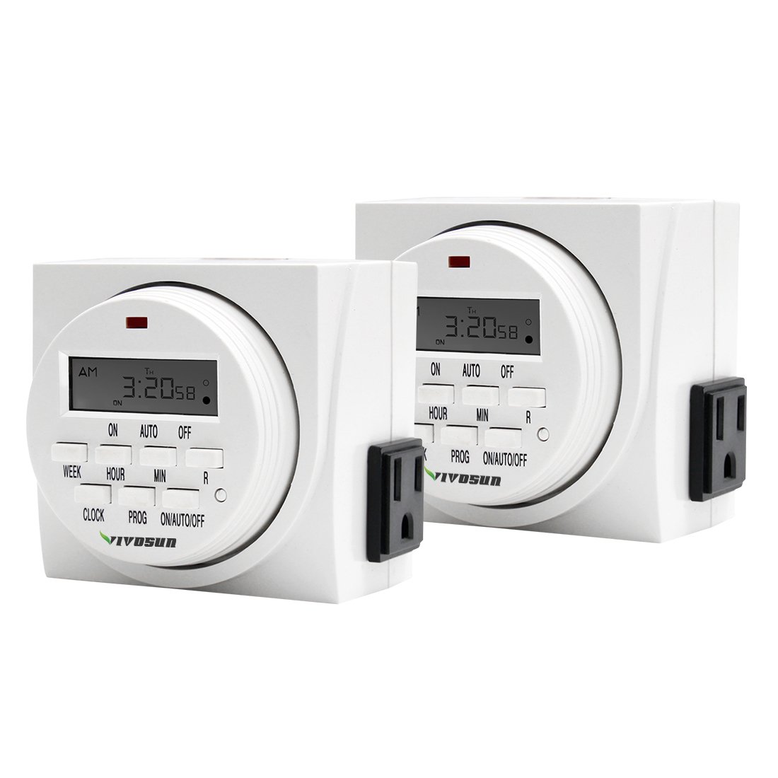 VIVOSUN 2PACK 7 Day Programmable Digital Timer Switch with 2 Outlets