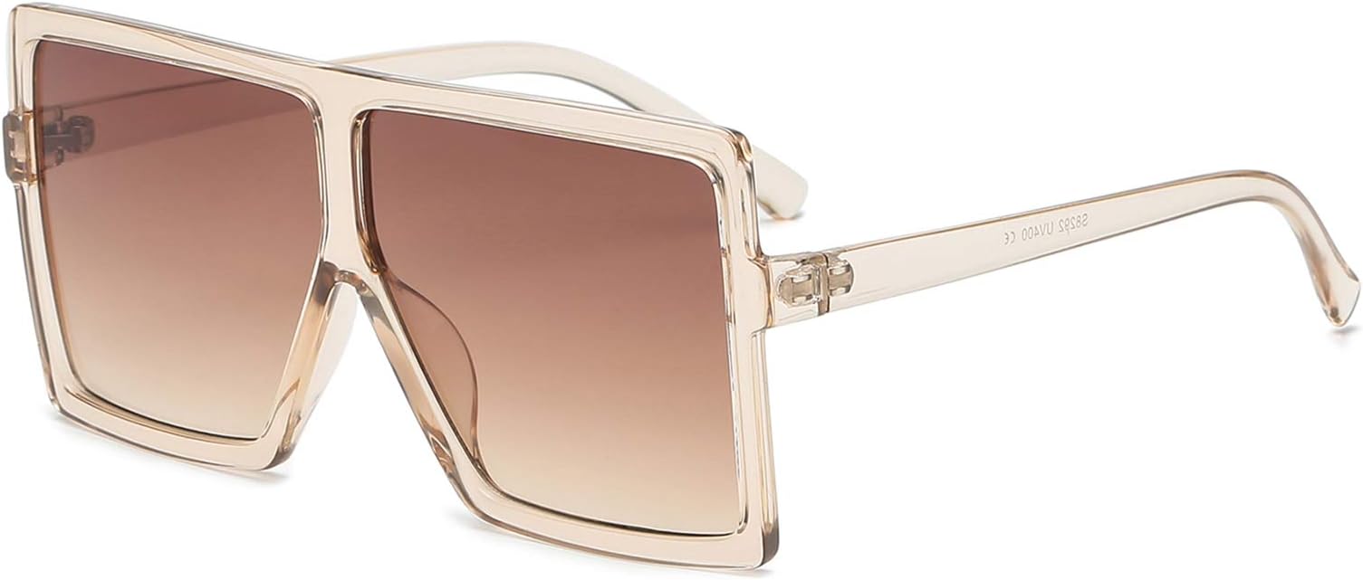 Classic Women Square Oversized Sunglasses for Men Flat Top Fashion Shades