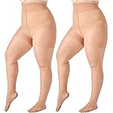 WiliW 2 Pairs Plus Size Control Top Pantyhose Ultra High Waist Sheer Tights Tummy Shaping Stockings for Women