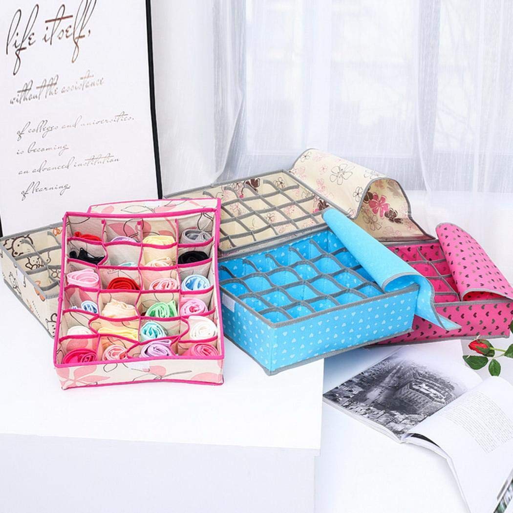 Minlop 24 Grids Cell Bra Underwear Drawer Organiser, Closet Dividers Wardrobe Organiser Storage Box for Socks, Neck Ties, Scarves, Handkerchiefs