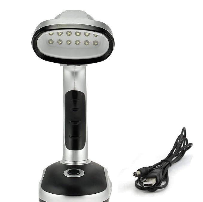 AB Sales 12 LED Modern Table Lamp with Adjustable Neck Reading Light Pivoting Neck Desk Lamp for Home Office Desk with Power Bank Laptop Tablets Reading Working, Black/Silver