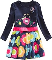 DXTON Little Girl Children Kid Long Sleeve Flower Cotton Dresses for 2-8T
