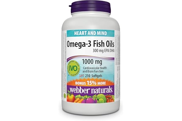 Webber Naturals Omega-3 Fish Oil 1,000 mg, 210 Softgels, Supports Cardiovascular Health and Brain Function