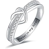 Mother Daughter Heart Knot Ring for Women 925 Sterling Silver Love Knot Ring Engraved "Always in My Heart" Mothers'Day Birthday Christmas Jewelry Mother Rings and Daughter Gift