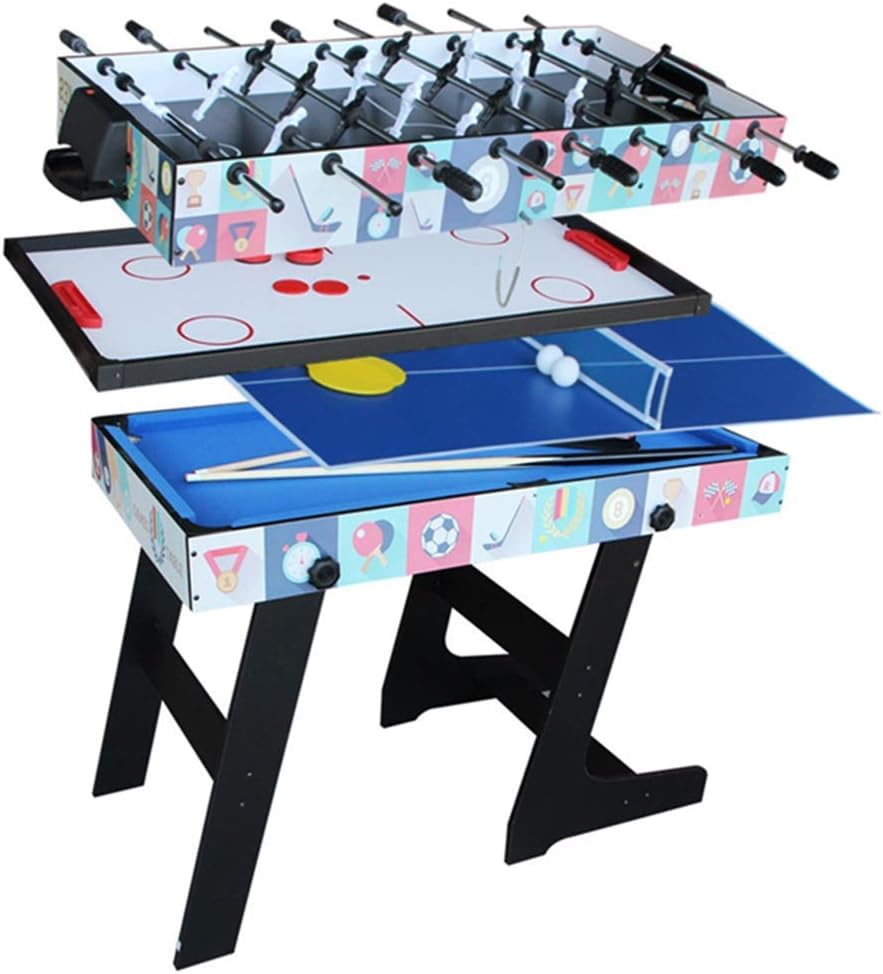 WJSW Deluxe Folding 4 in 1 Top Game Table Multifunction Steady Combo Table Tennis (Ping Pong),Glide Hockey,Soccer Foosball,Pool Set for Kids & Children Blue