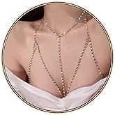 Tcairzl Silver Body Chain Jewelry for Women Rhinestone Body Chain Necklace Silver Bra Chains Top Lingerie Chain Jewelry Sexy