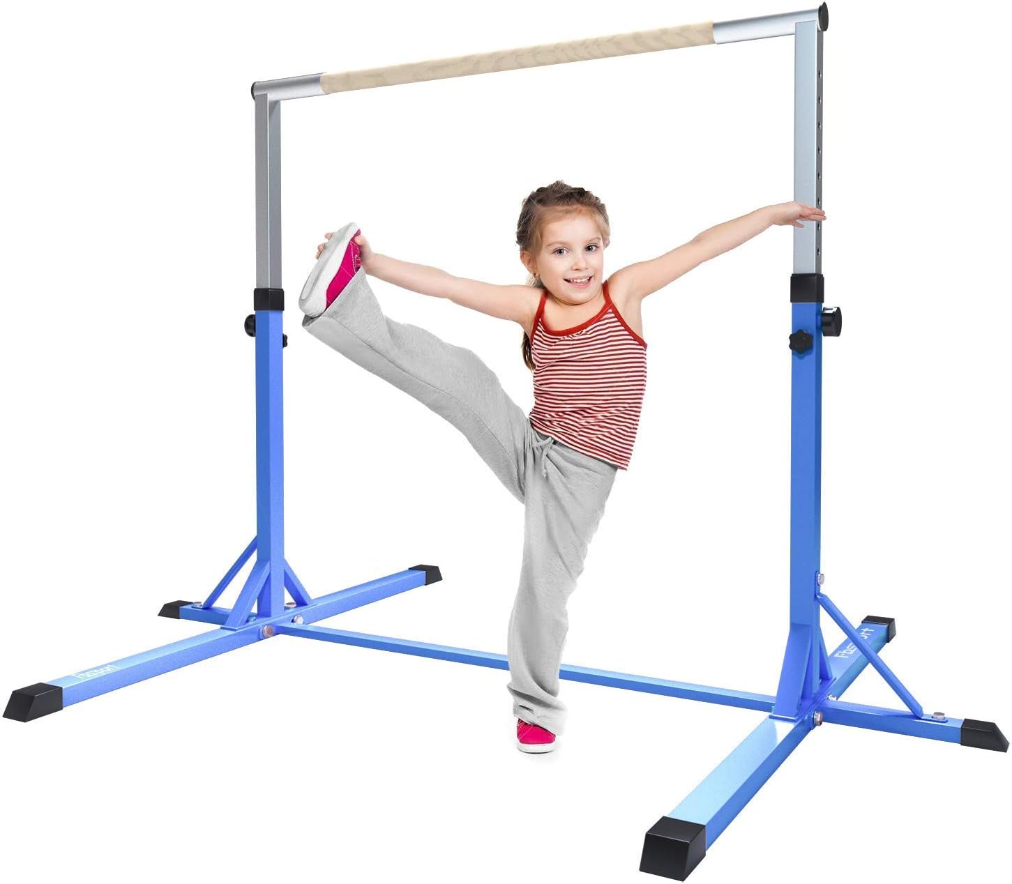 FBSPORT Gymnastik horizontale Bar Ausrüstung gymnastische Turngerät Turnreck für Kinder,Verstellbare Höhe Stabile Home Hohe Bars(Blue)