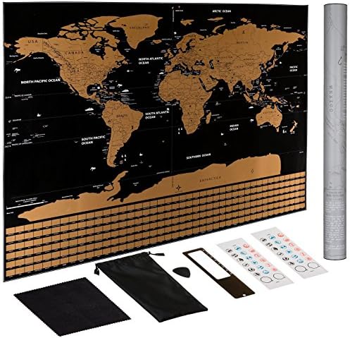 Scratch Off World Map Poster – US States Outlined, Travel Scratch Off Map of the World, Perfect Travel Gift by Jungle Merchant