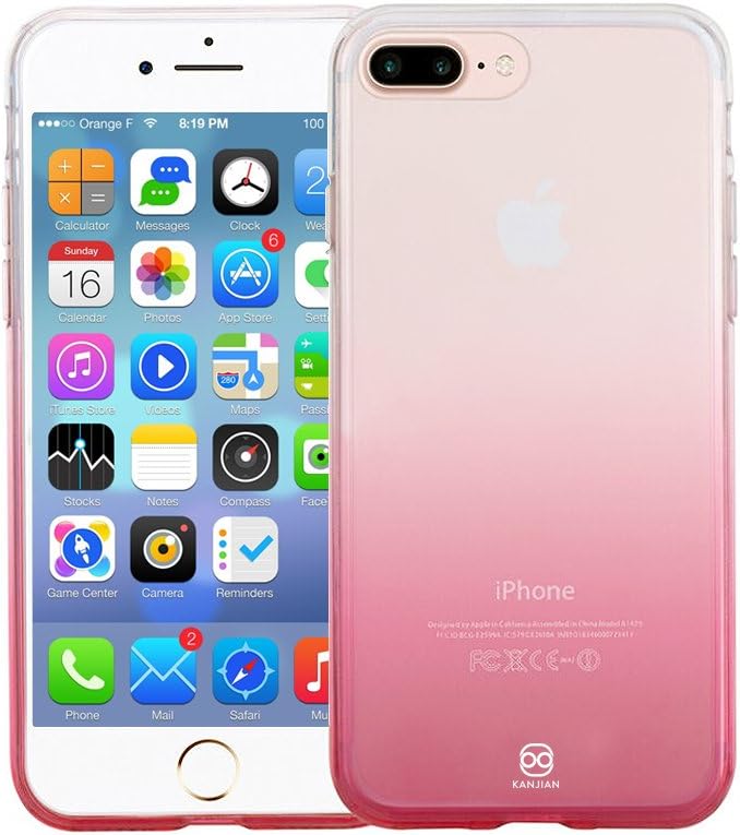 Phone case for iPhone 7 Plus, by KANJIAN, ombre Red, Screen Protecter, Seamless TPU case