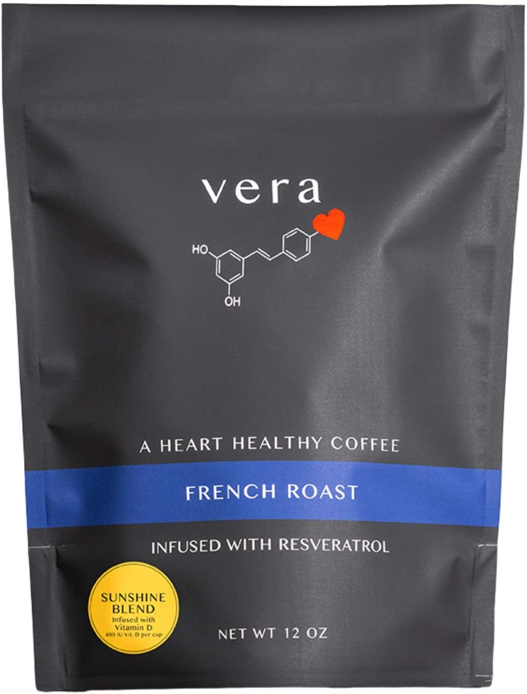 Sunshine Blend Coffee - Coffee Infused with Heart Healthy Antioxidants and Vitamin D - French Roast Ground Coffee - 12 oz