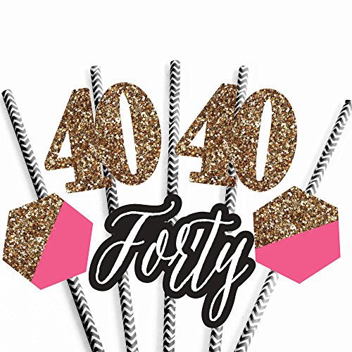 Chic-40th-Birthday-Pink-Black-and-Gold-Paper-Straw-Decor-Birthday-Party-Striped-Decorative-Straws-Set-of-24