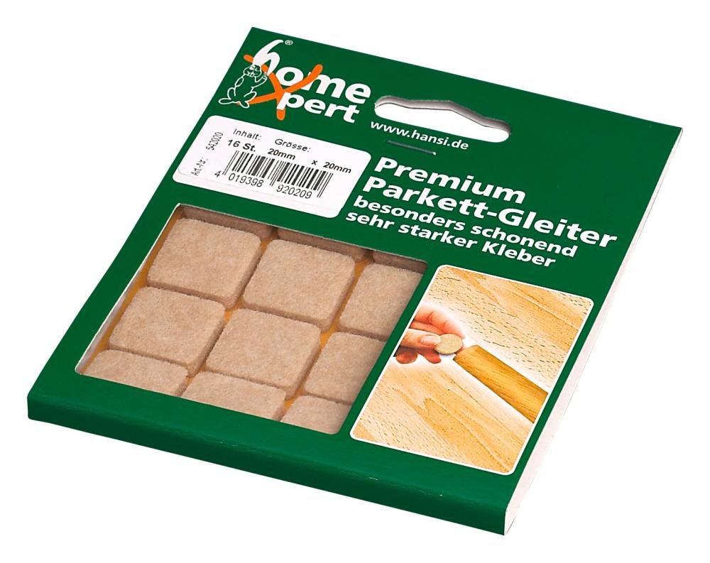 Premium Home Xpert Parquet Gliders in Various Sizes Light Brown Made in Germany, felt, 20 x 20 mm, 16 Stück