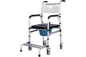 Vusanac 3 in 1 Bedside Commode Chair for Toilet, Shower Chairs for Seniors and Disabled with Wheels and Padded Seat, Height A