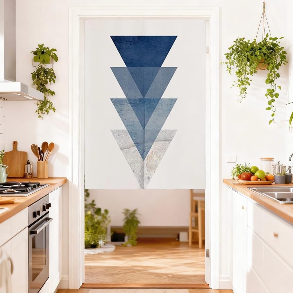 MYRU Japanese Noren Geometric Doorway Curtain Tapestry (Gradient Triangle,33.5 Inches x 59 Inches)