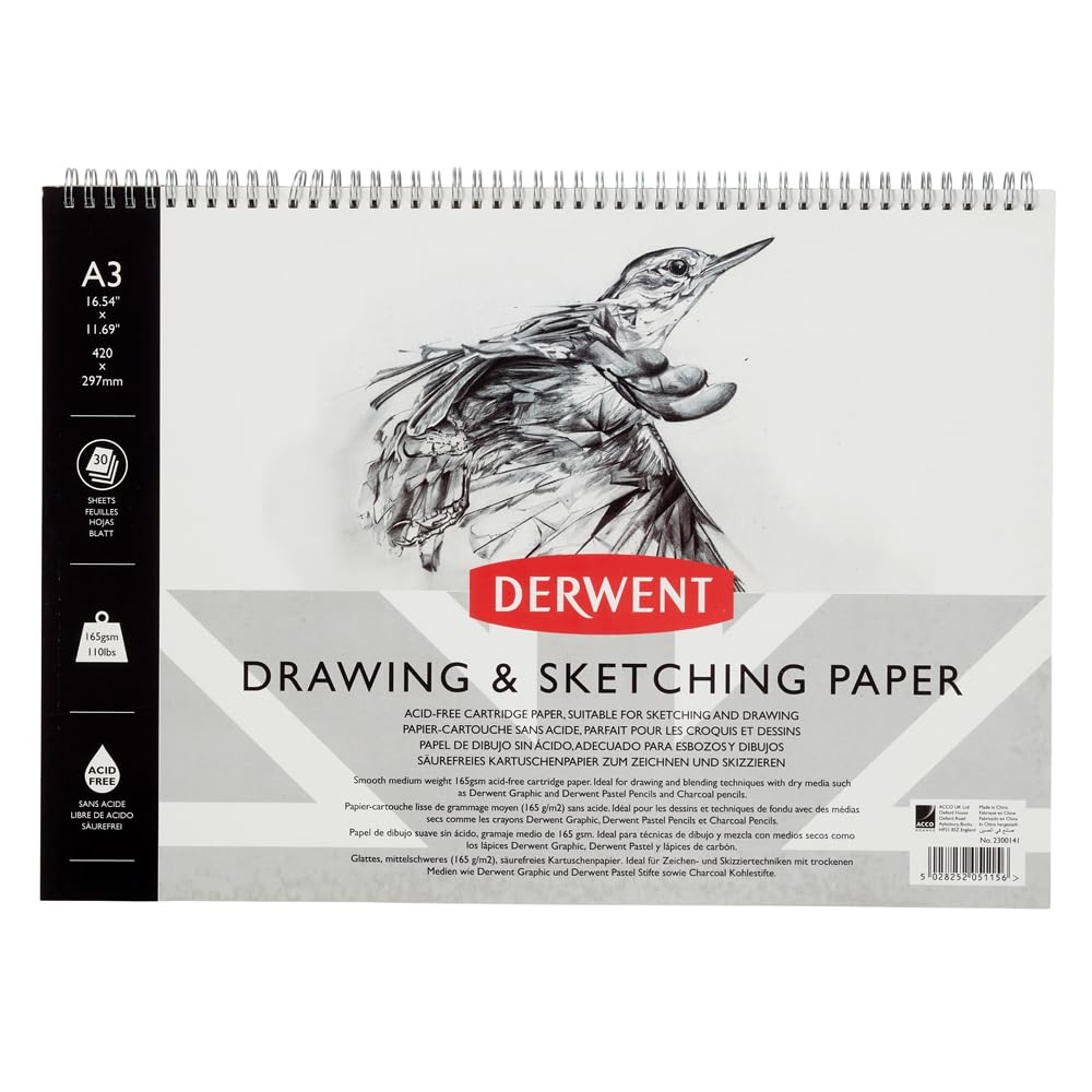Derwent Sketch Pad, A3 Landscape, Drawing & Writing, 30 Sheets, Acid-Free Paper, Wirebound Spine, Professional Quality, 2300141