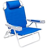 SUNNYFEEL Extra Wide 28" Low Beach Chair 5 Position Lay Flat, XL Oversized Portable Folding Camping Chairs with Cup Holder for Outdoor/Trip, Lightweight Foldable Backpack Beach Chair for Adults