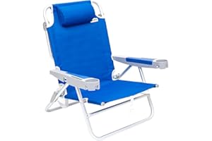 SUNNYFEEL Extra Wide 28" Low Beach Chair 5 Position Lay Flat, XL Oversized Portable Folding Camping Chairs with Cup Holder for Outdoor/Trip, Lightweight Foldable Backpack Beach Chair for Adults