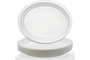 BONSINY 25 Count White Plastic Plates - Oval White Disposable Plates for Birthday, BBQ, Picnic, Thanksgiving Party(10" x 12")