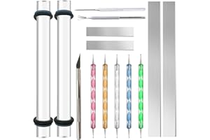 DIYOOHOMY 14 Polymer Clay Tools Acrylic Roller Clay Rolling Pin with Thickness Rings Tissue Blade Sculpting Earring Making Kit Supplies Slicer Knife Dotting Tool Jewelry Accessories Mini Cutters Press