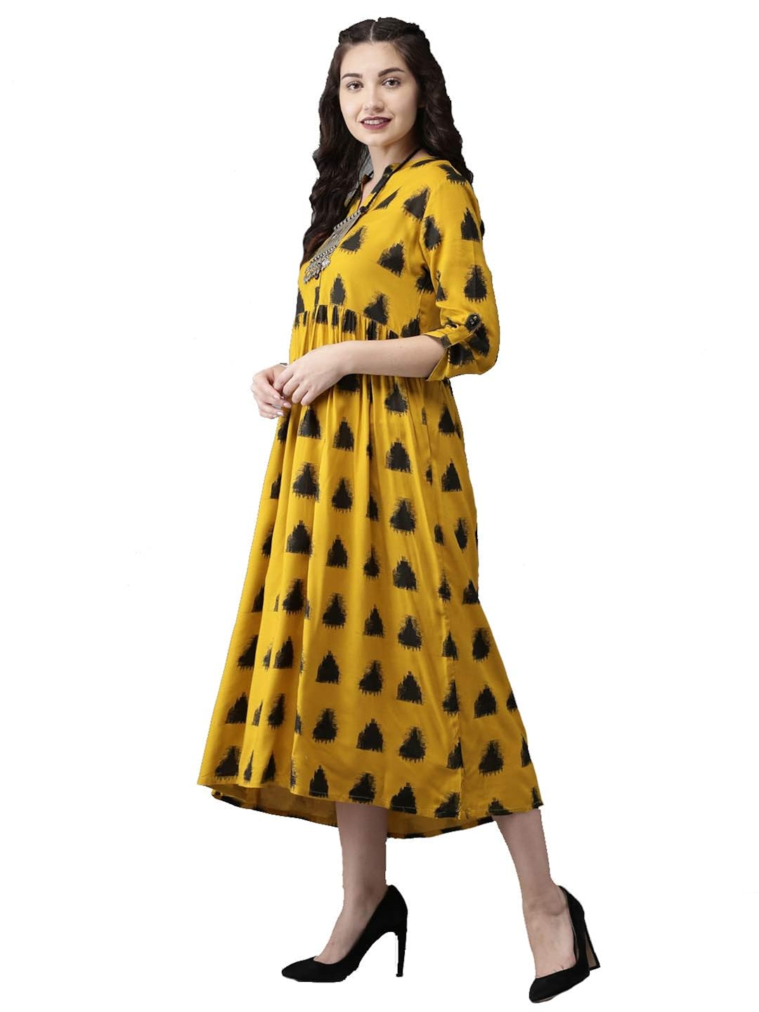 amayra women rayon anarkali kurti(mustard)