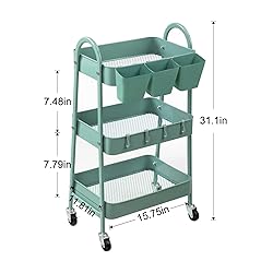 danpinera 3-Tier Rolling Cart, Metal Rolling