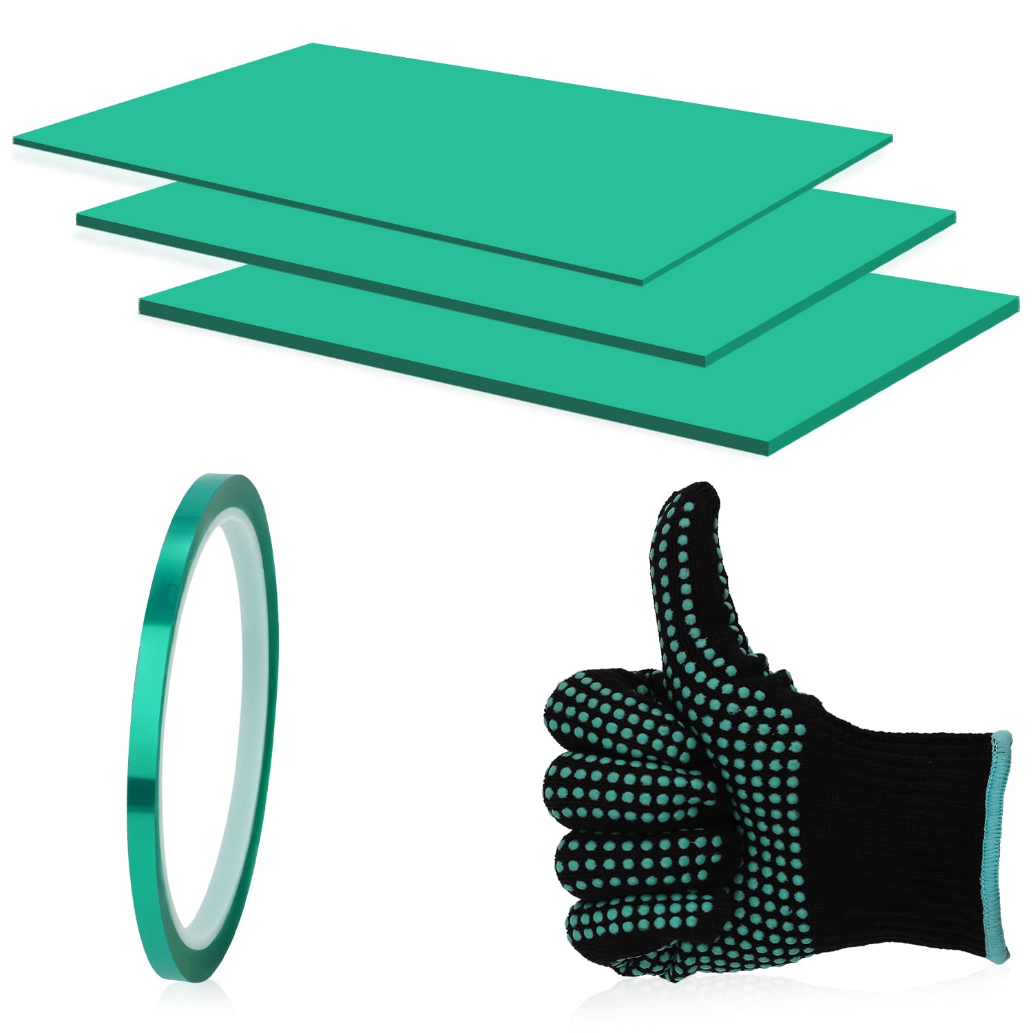 Savita 3pcs Sublimation Tumblers Wrap, Silicone Mug Tumbler Wrap in 3 Thickness with Heat Resistant Tape and Glove Compatible with Cricut Mug Press, Mug Press Sublimation Machine Tumblers (Green)