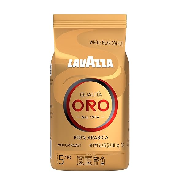 LAVAZZA QUALITÃ ORO WHOLE BEAN BLEND, MEDIUM ROAST, 2.2 POUND (PACK OF 1) ,100% ARABICA, CENTRAL AMERICA & AFRICAN HIGHLAND ORIGINS, FRUITY & AROMATIC