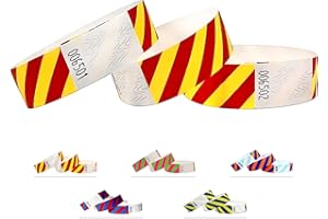 QUBIBAND Wristbands Made Out of Tyvek - Striped - 500 Pack - 3/4" Wristbands for Events (Red-Yellow, 500 Pack)