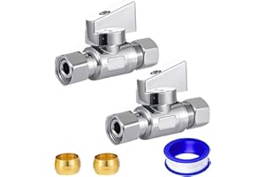 Breezliy 2 Pack Chrome Brass 3/8" Comp FIP x 3/8 Inch Compression MIP Quarter Turn Water Straight Angle Stop (Add on) Valve f