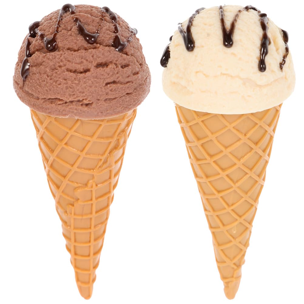 Veemoon 2pcs Fake PVC Ice Cream, Ice Cream Cone Decorations Realistic Display Ice Cream Cones Simulation Food Desserts Model Ice Cream Shop Ornament for Food Display Photo Props