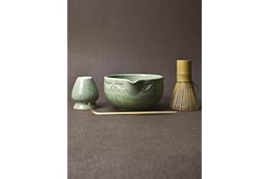 Artcome Matcha Tea Set with Pouring Spout - Green Ceramic Matcha Bowl, Bamboo Whisk, Whisk Holder, Tea Scoop & Matcha Tea Manual for Traditional Japanese Tea Ceremony - Ideal for Gift - Light Green