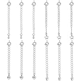 Hobbspring 12Pcs Chain Extender 4 Styles Platinum Jewelry Chain Extension Set End Chains with Spring Clasps and Star Teardrop Flower Heart Charm for Bracelet Jewelry Making