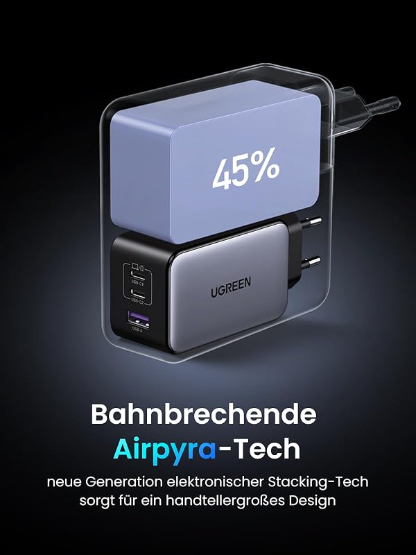 Nexode USB C Ladegerät 100W Mini, GaN Charger, 3-Port, PPS Netzteil
