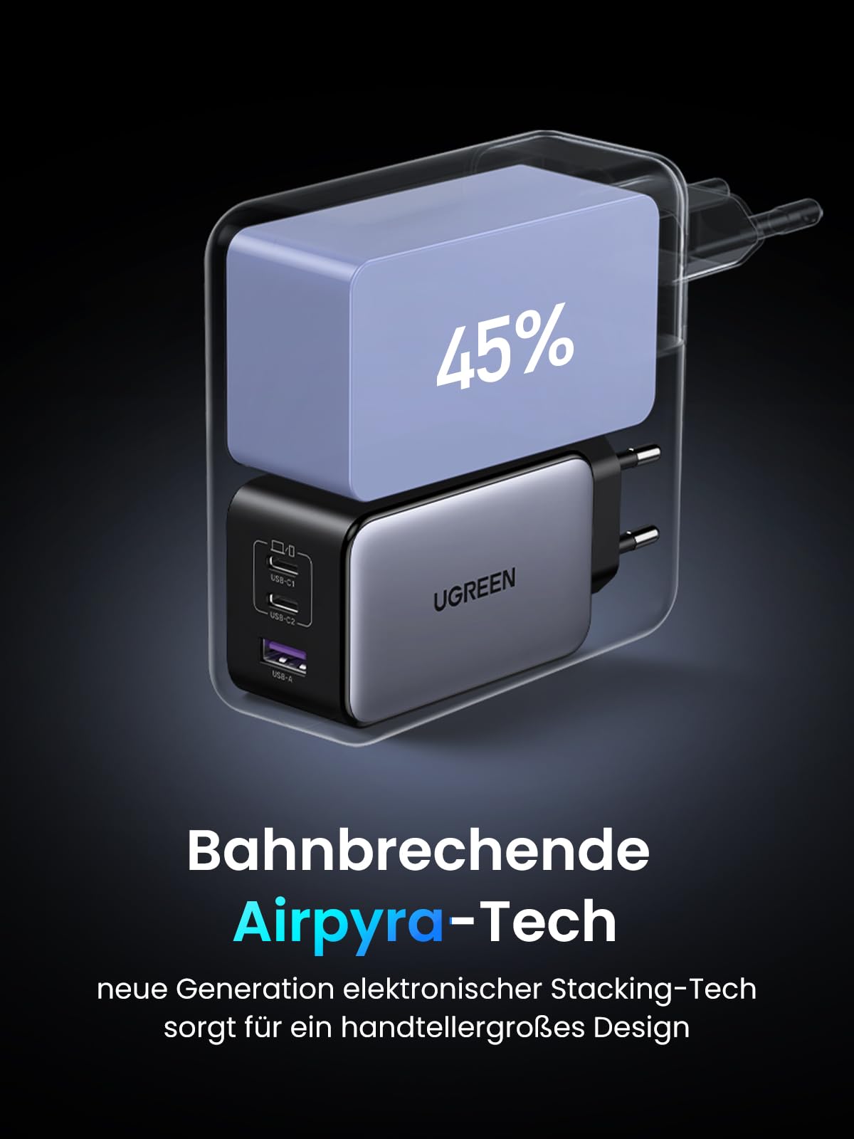 UGREEN Nexode X USB C Ladegerät 100W Mini GaN Charger 3-Port PD Netzteil Kompaktes Schnellladegerät PPS 45W Kompatibel mit MacBook Pro, iPhone 17 Air, 16, Galaxy S25 Ultra 3