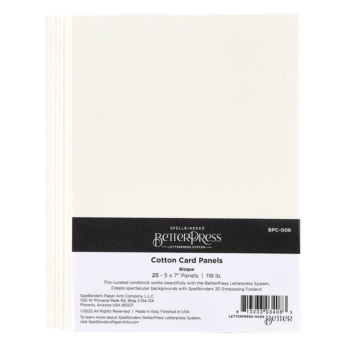 Spellbinders BetterPress Cotton Card Panels A7 Bisque, White, ONE