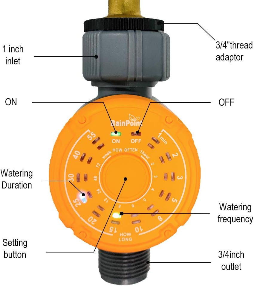 RAINPOINT Digital Irrigation Timer, Programmable Watering Timer, IP54 Waterproof Hose Faucet Sprinkler Timer, Single Outlet One Key Automatic Irrigation Controller, for Outdoor Yard, Garden, Lawns : Garden & Outdoor