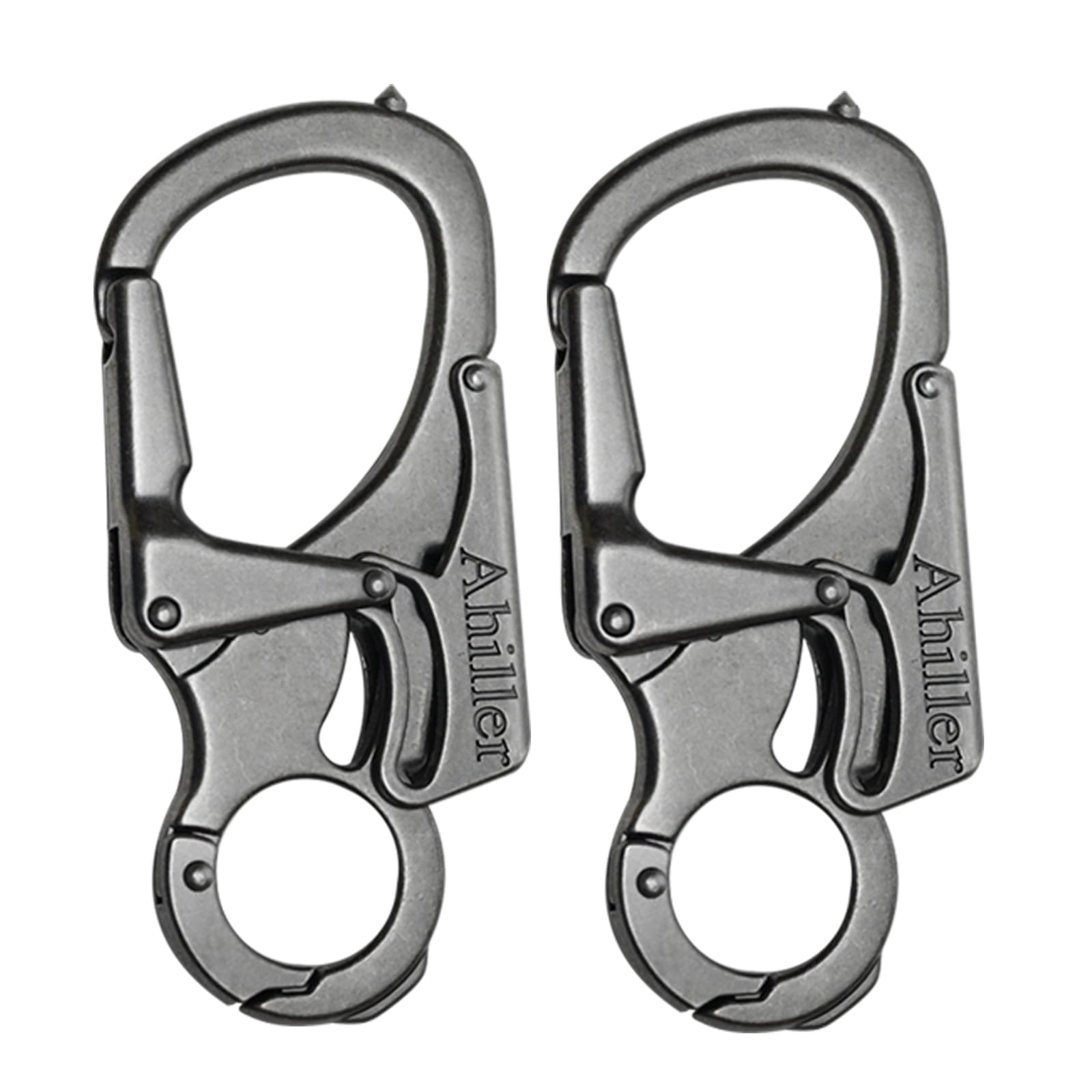 Ahiller Carabiner Keychain Keyring Clip, Cool Double Lock Design - Tungsten Steel Spike - 3" Alloy Car Survival Belt Key Clip for Men Women [Gunmetal-2P]