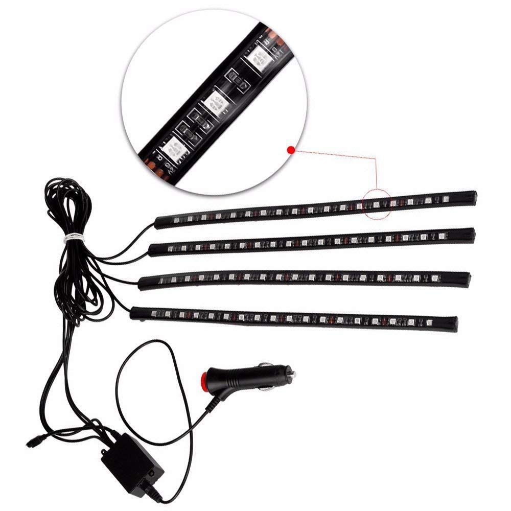 Bkinsety 7 Color LED coche INTERIOR planta decorativa ambiente tira de luces resistente al agua Glow Neon Decoración lámpara, control remoto inalámbrico y cargador de coche