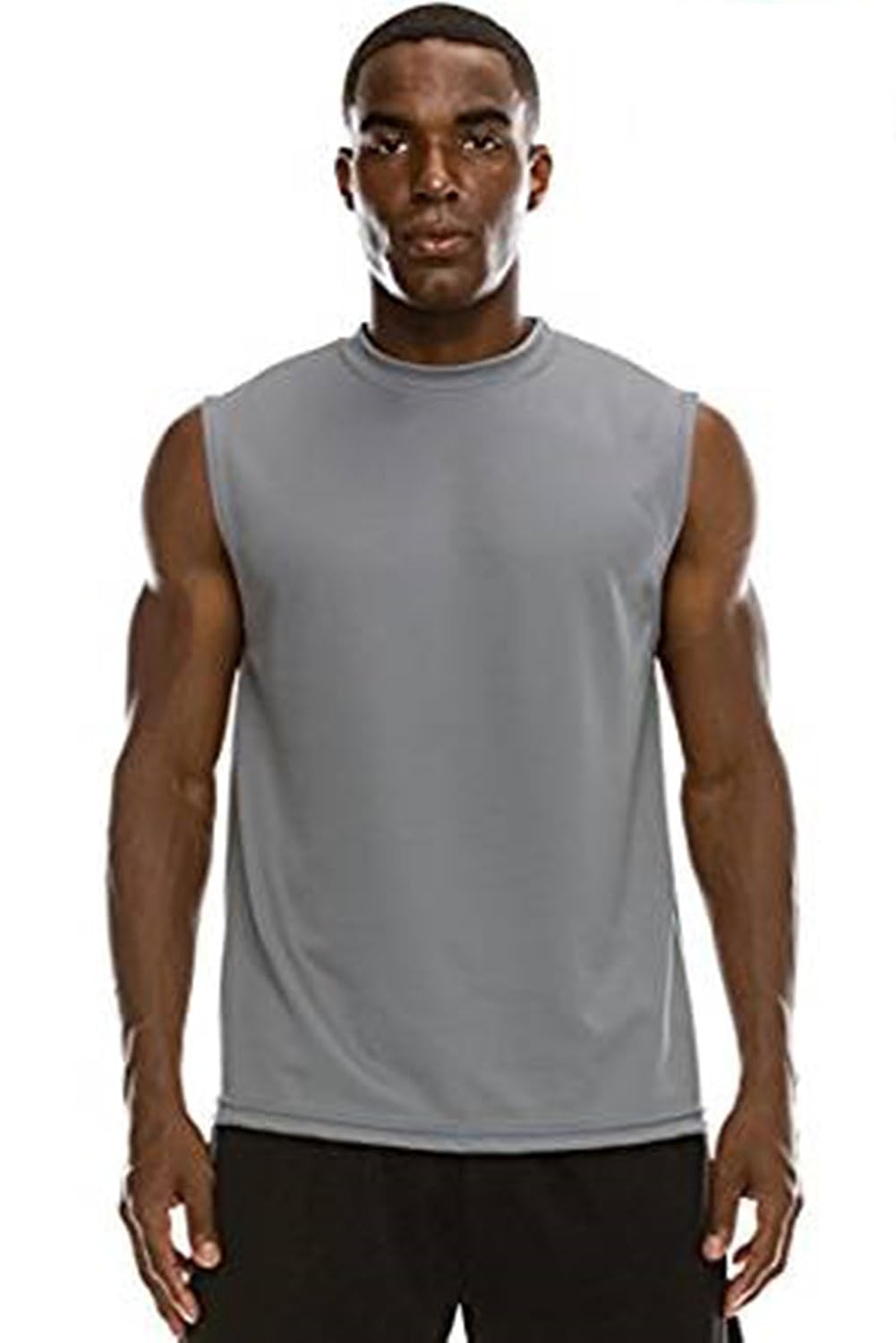 athlero dri fit grey round neck sports sleeveless t shirt for men