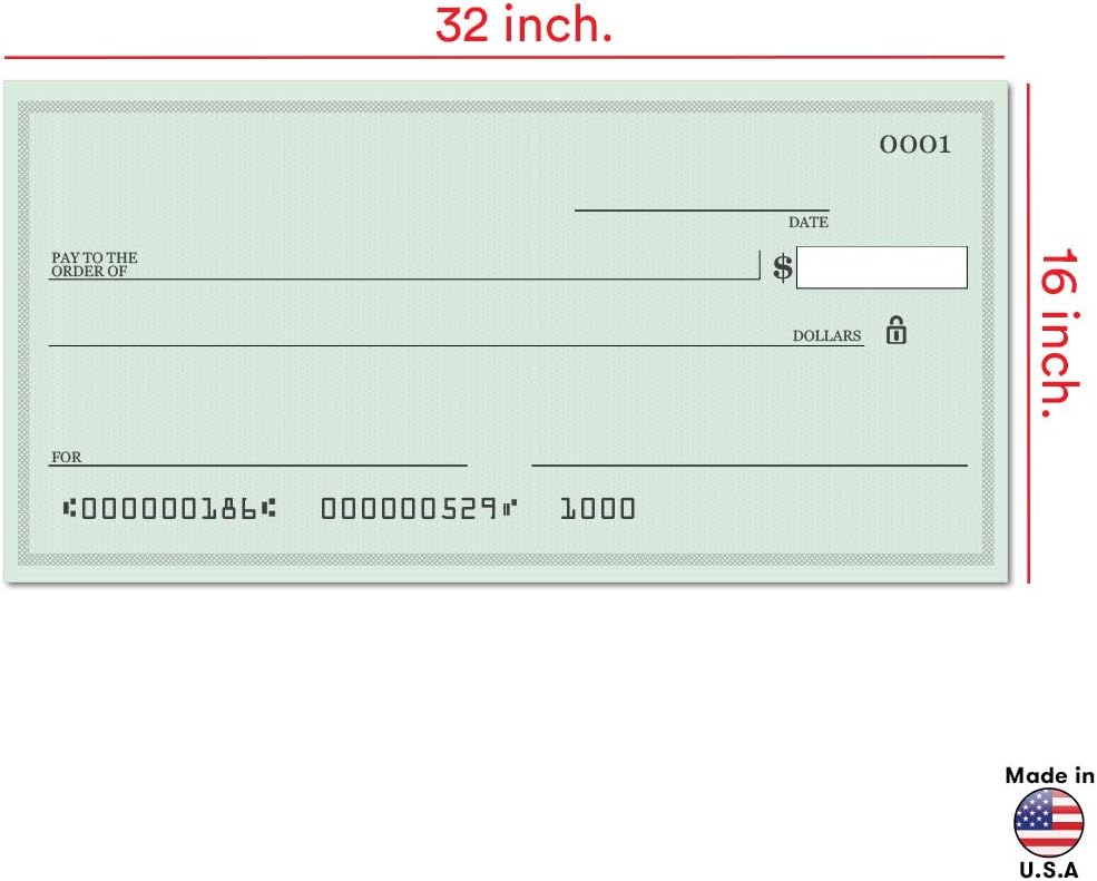 Pixelverse Design - Giant Award Presentation Check - 16x32 Inches - Large Novelty Check for Endowment, Donations, Fundraiser - Big Oversized Raffle Reward Winners Check (Green): Everything Else