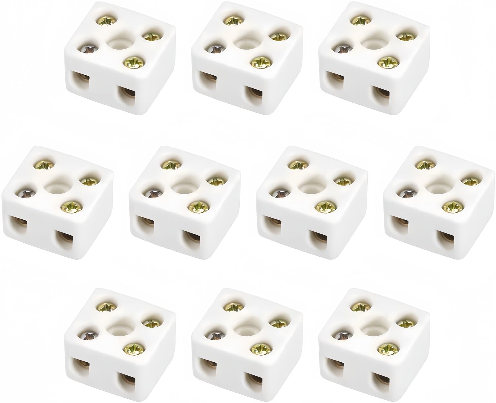 Boxonly 2 Way Ceramics Terminal Blocks for Electrical Wire Cable, High Temp Porcelain Ceramic Connectors 10A, 2 Position 5 Hole Ceramic Connector Blocks 21.3 x 19 x 14 mm 10pcs