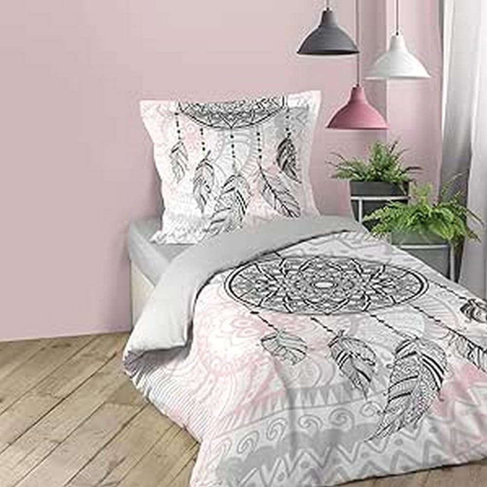 Douceur d'Intérieur Pink Bedding Set 2 Pieces, 140 x 200 cm, Printed 42 Thread Count, Square Design, Mother-of-Pearl — image 1