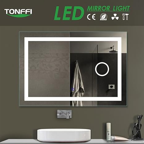 Tonffi Bad Spiegel mit LED Beleuchtung | Badspiegel Badezimmerspiegel | 80x60CM 6000K auch als Schminkspiegel geeignet