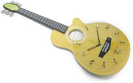 Amazon Co Jp ナチュラル ウッディな ギター型 掛け時計 オシャレ クロック ホーム キッチン