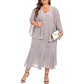 Plus Size Jacket Dress Suits 2 Piece Chiffon Sets Delicate Rhinestone Pattern Mother of Bride Dresses for Wedding