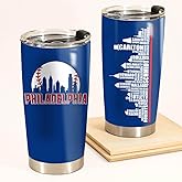 Schian Philadelphia City Skyline Legends Baseball Tumbler - Coffee Mug Insulated Tumbler With Lid - Mother's Day, Father's Day, Birthday, Christmas Gifts For Fans - 20 Oz| Stainless Steel