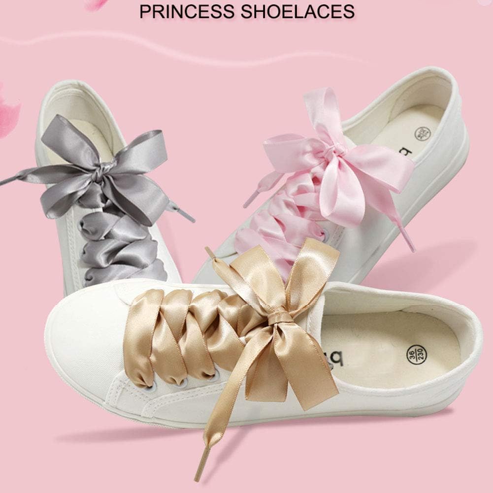 Amazon Co Jp 2ペア 可愛い オシャレ 靴ひも レディース 少女 プリンセス 平紐 替え紐 シルク リボン幅 サテン風 スニーカー カジュアル ハイヒール ちょう結び Diy 靴の装飾 シューレース ホビー