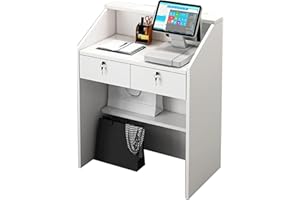 Small Reception Desk, Cashier Counter, Checkout Counter, Reception Table with 2 Drawers, Modern Minimalist Compact Front Desk