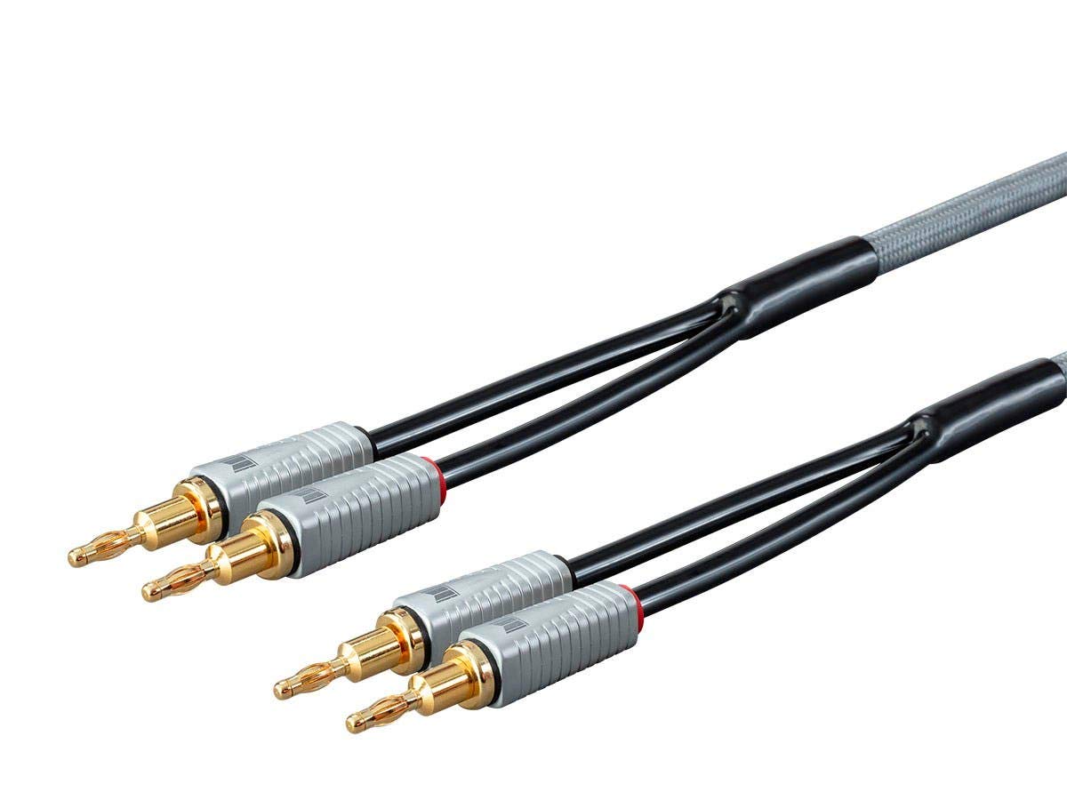 Cable de altavoz Monolith de múltiples hilos, 10 pies, par, aislamiento de PE, 14 AWG, cobre libre de oxígeno con conectores tipo banana chapados en oro